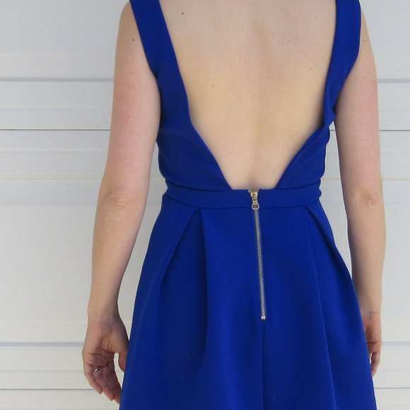 Cobalt Blue Mini Skater Dress, Sexy Party Low Back - Picture 6 of 6